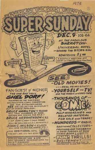 Flyer for Terry Stroud and David Alexander's December 1973 Super Sunday Minicon